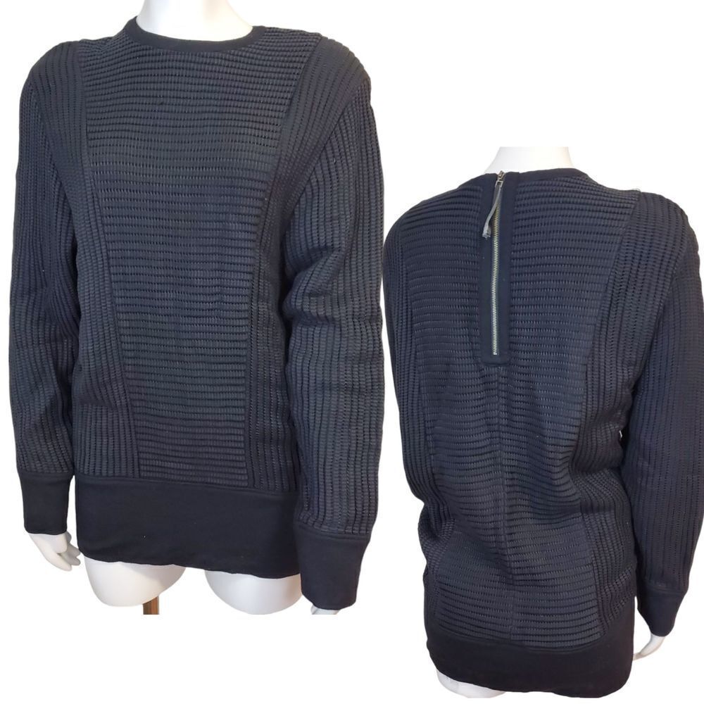 Helmut Lang Womens Size S Open Knit Long Sleeve Crewneck Sweater Back Zip